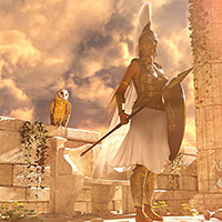 the ancient Greek goddess of wisdom and war with her owl by her side