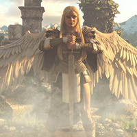 a fierce valkyrie guards the entrance to Valhala
