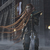 a fantasty warrior stands before a formidable keep