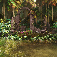 Jungle pond with ruins